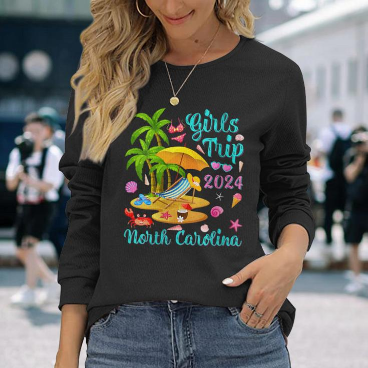 Girls Trip 2024 Palm Tree Sunset North Carolina Beach Long Sleeve T-Shirt Gifts for Her