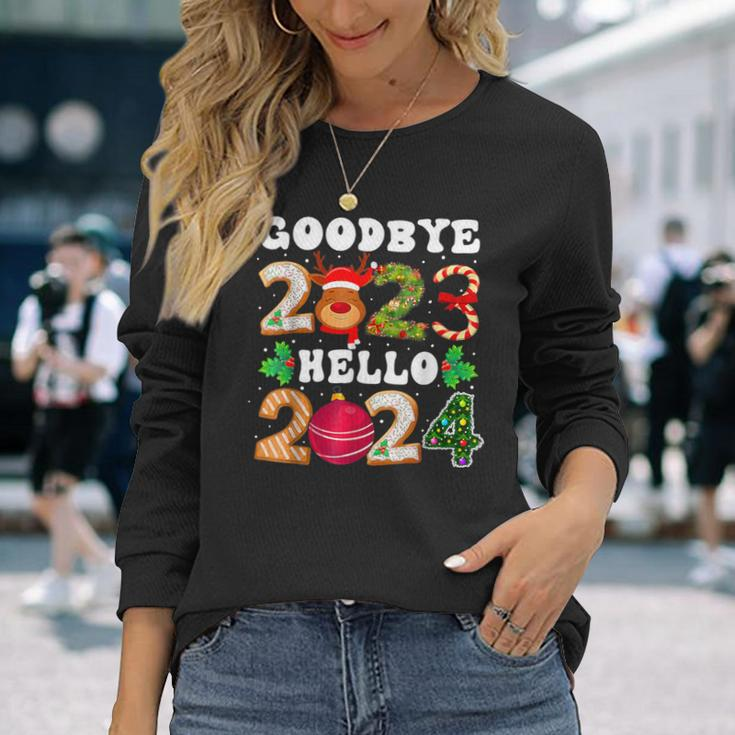 Goodbye 2023 Hello 2024 Happy New Year Christmas Xmas Long Sleeve T-Shirt Gifts for Her