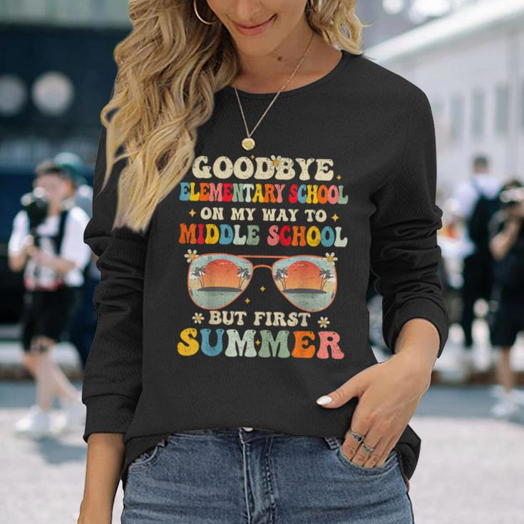 Goodbye Elementary Graduation To Middle School Hello Summer Long Sleeve T-Shirt Gifts for Her