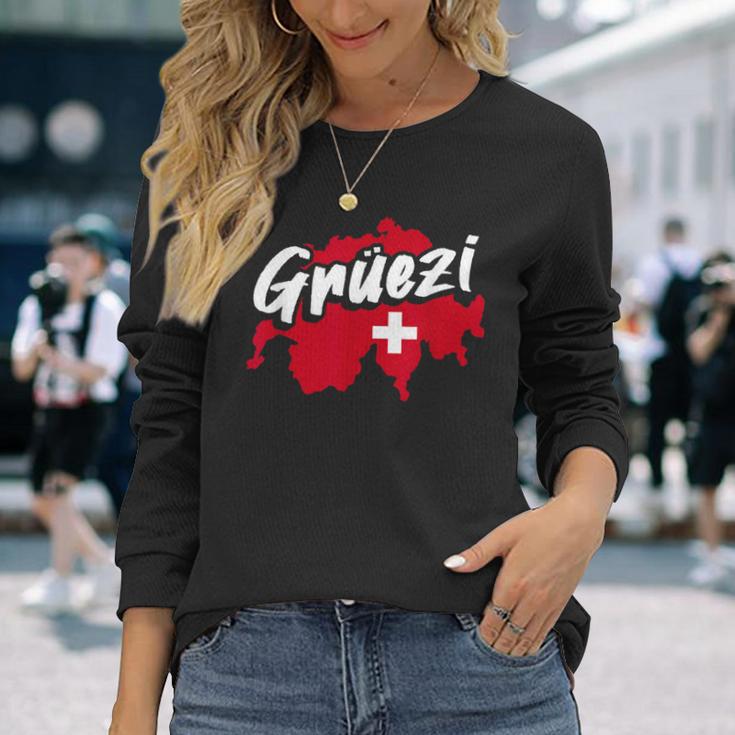 Grüezi Switzerland Switzerland Swiss German Dialect Langarmshirts Geschenke für Sie