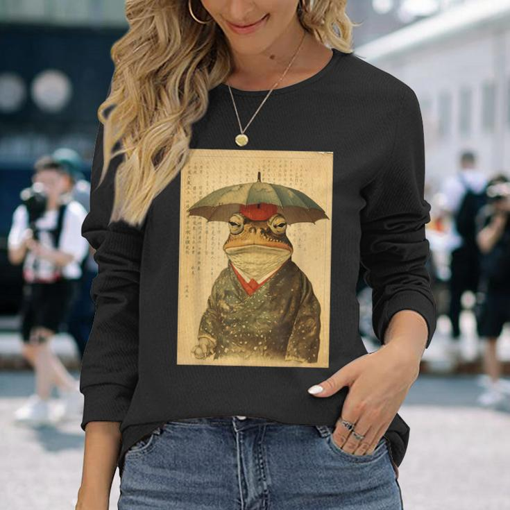 Grumpy Frog Unimpressed Toad Vintage Japanese Aesthetic Long Sleeve T-Shirt Gifts for Her