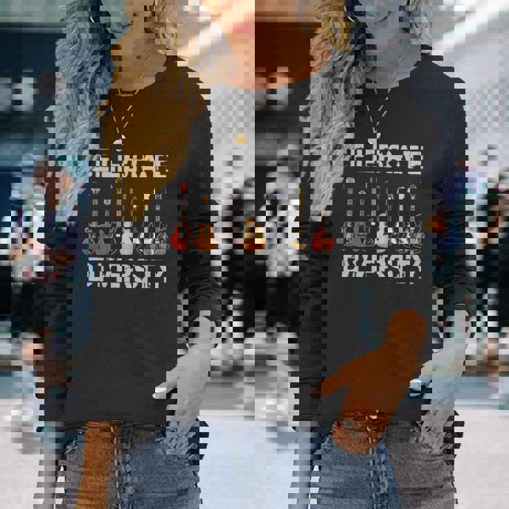 Guitar Celebrate Diversity Long Sleeve T-Shirt Gifts for Her