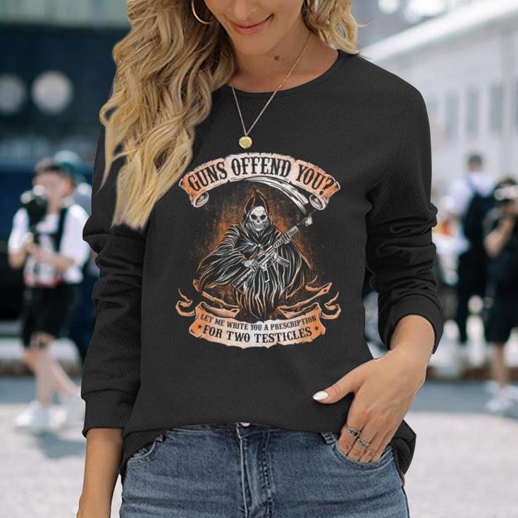 Guns Offend You Grim Reaper 2Nd Amendment Gun Rights Long Sleeve T-Shirt Gifts for Her