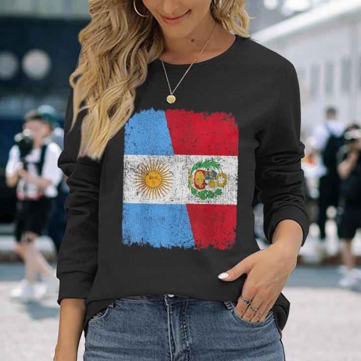Half Argentinian Half Peruvian Flag Heritage Pride Roots Long Sleeve T-Shirt Gifts for Her