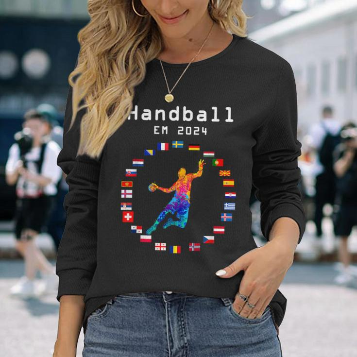 Handball Em 2024 Flag Handballer Sports Player Ball Langarmshirts Geschenke für Sie