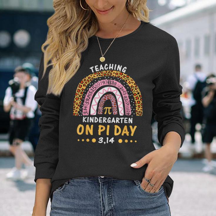 Happy Pi Day Kindergarten Math Teachers Leopard Rainbow Long Sleeve T-Shirt Gifts for Her