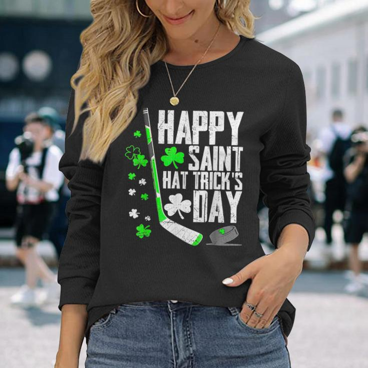 Happy Saint Hat Trick's Day Ice Hockey St Patrick's Long Sleeve T-Shirt Gifts for Her