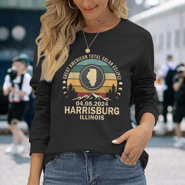 Harrisburg Illinois Total Solar Eclipse 2024 Long Sleeve T-Shirt Gifts for Her