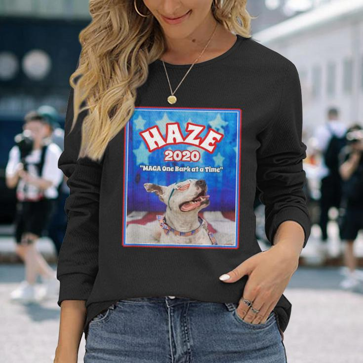 Haze 2020 Pit Bull Dog American Flag Graphics Long Sleeve T-Shirt Gifts for Her