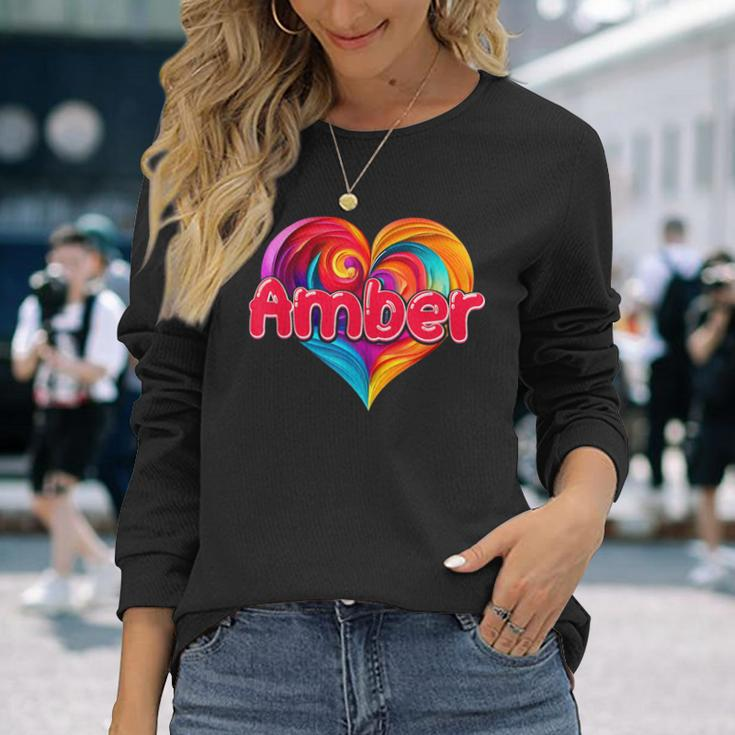 I Heart Love Amber First Name Colorful Named Long Sleeve T-Shirt Gifts for Her