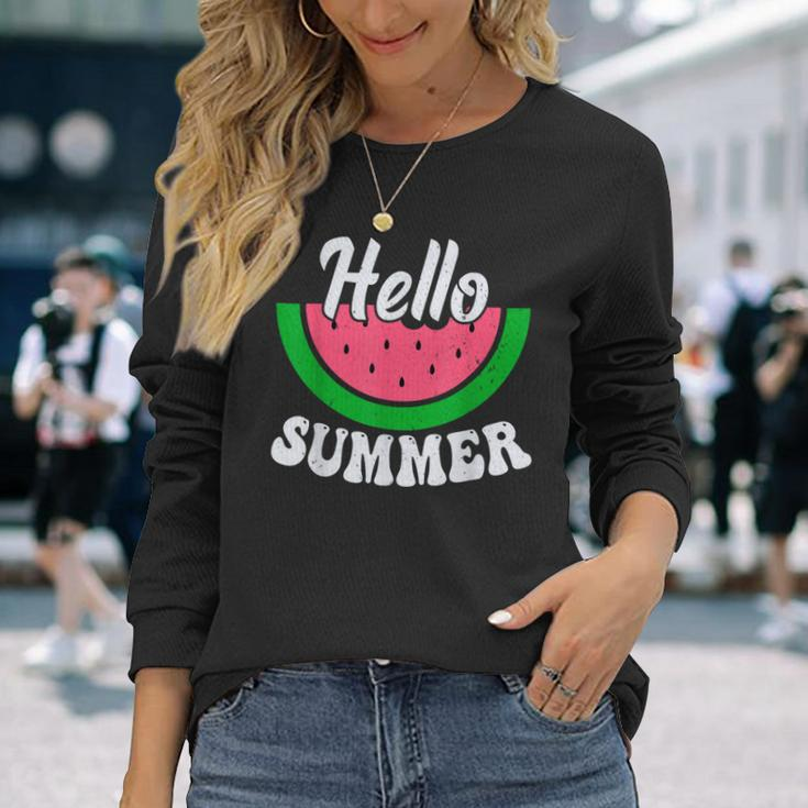 Hello Summer Watermelon Summer Break Vacation Cool Long Sleeve T-Shirt Gifts for Her