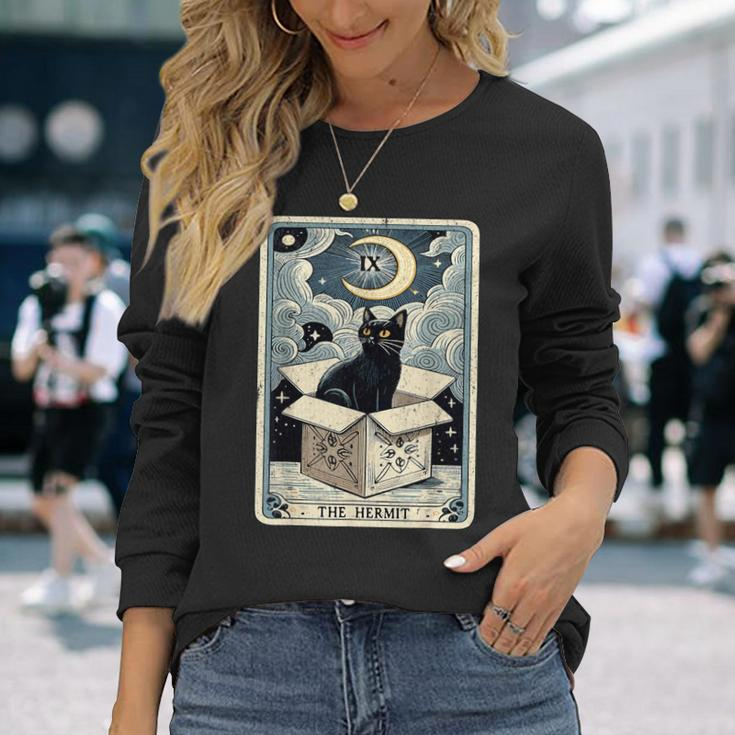 The Hermit Tarot Card Cat In Box Mystic Cat Long Sleeve T-Shirt Gifts for Her