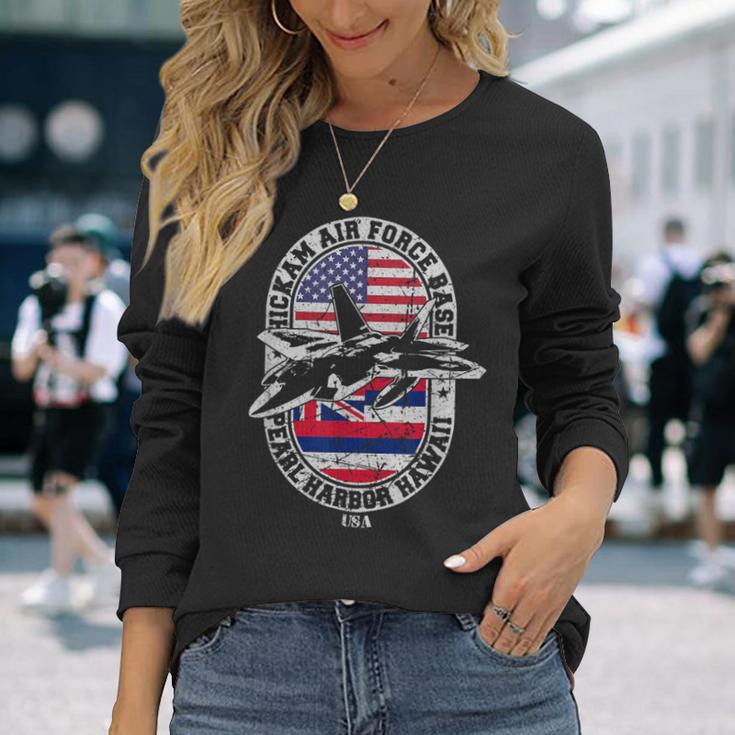 Hickam Air Base Usaf Pearl Harbor Hawaii Usa Flag Long Sleeve T-Shirt Gifts for Her