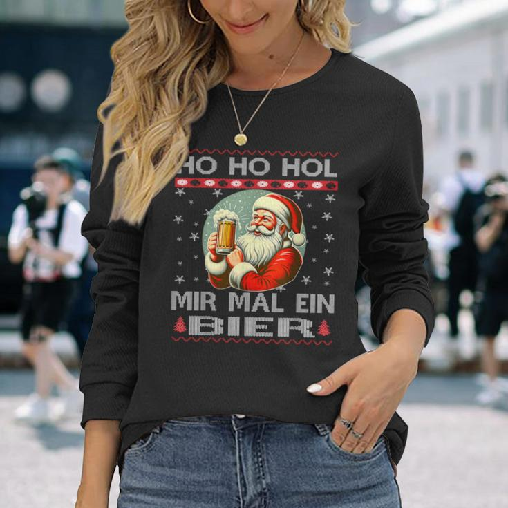 Ho Ho Hol Mir Mal Ein Bier Santa Christmas Black Langarmshirts Geschenke für Sie