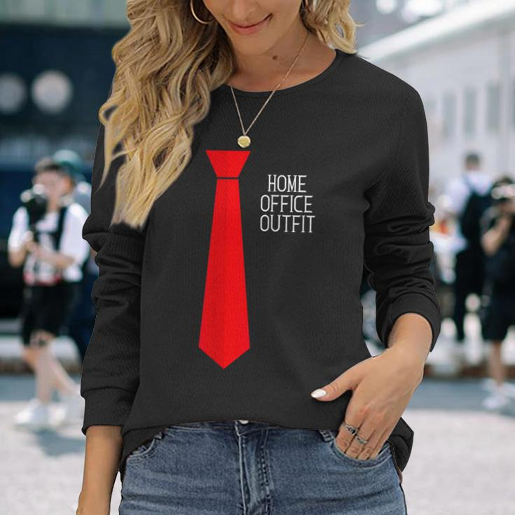 Home Office Outfit Red Tie Telecommute Working From Home Long Sleeve T-Shirt Gifts for Her