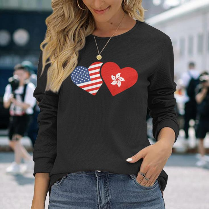 Hong Kong Usa FlagHeart Hongkonger American Love Long Sleeve T-Shirt Gifts for Her