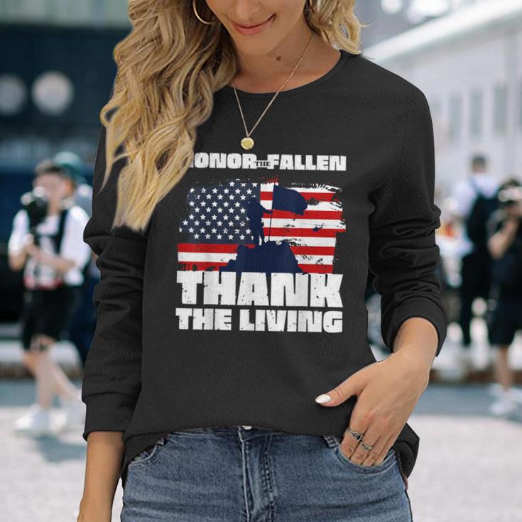 Honor The Fallen Thank The Living Veteran Day Memorial Day Long Sleeve T-Shirt Gifts for Her