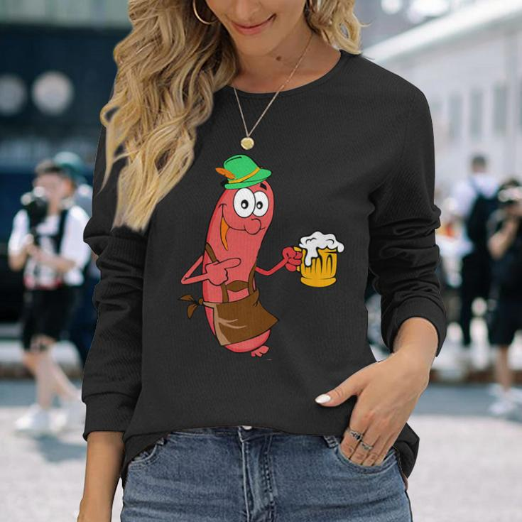 Hot Dog Beer Bratwurst Oktoberfest Drinking Long Sleeve T-Shirt Gifts for Her