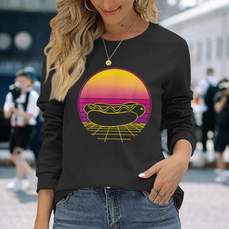 Hot Dog Fast Food Theme Party Retro Vintage Sunset Long Sleeve T-Shirt Gifts for Her