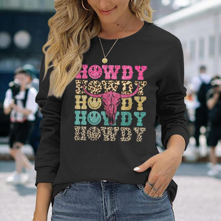Howdy Smile Face Rodeo Western Country Southern Cowgirl Long Sleeve T-Shirt Gifts for Her