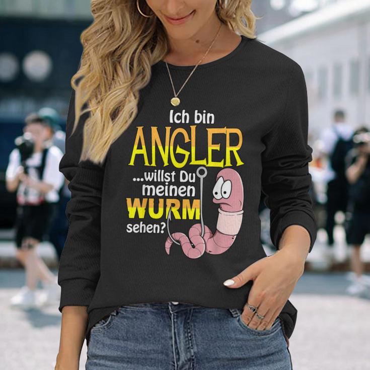 Ich Bin Angler, Willst Du Mein Wurm Sehen Langarmshirts, Schwarz Geschenke für Sie