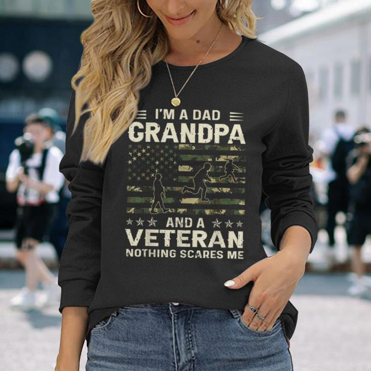 I'm A Dad Grandpa And Veteran Fathers Day American Flag Long Sleeve T-Shirt Gifts for Her