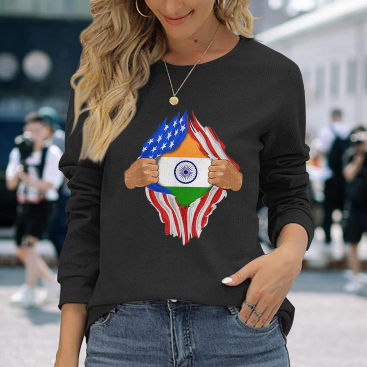 Indian Blood Inside Me India Flag Long Sleeve T-Shirt Gifts for Her