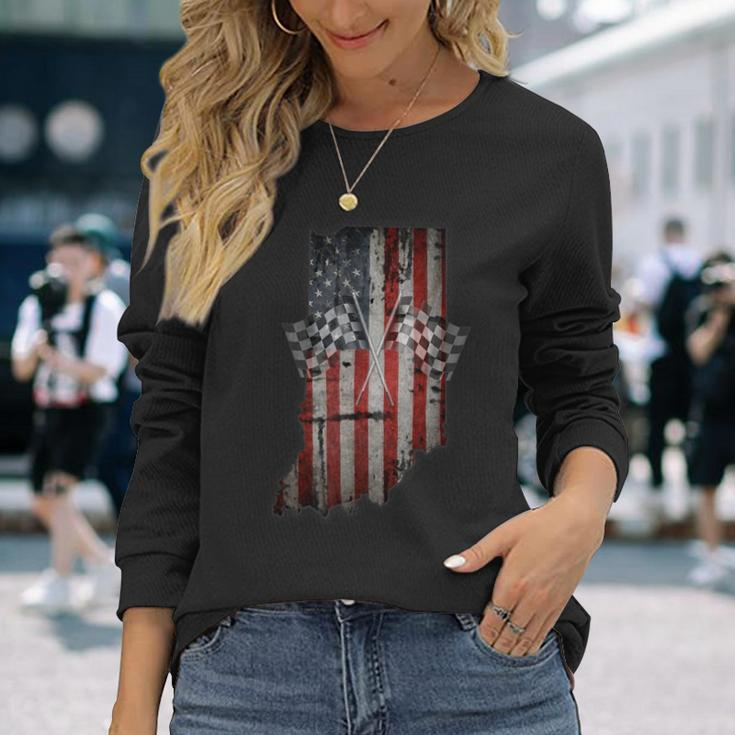 IndianaDistressed Look Checkered Flag Long Sleeve T-Shirt Gifts for Her