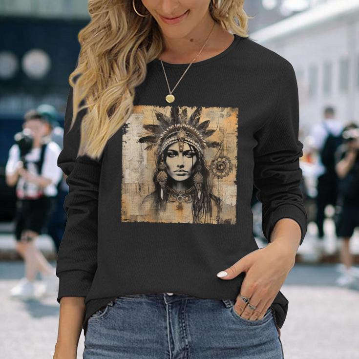 Indianerin Indian Häuptling Kopfschmuck Uhreinwohner Langarmshirts Geschenke für Sie