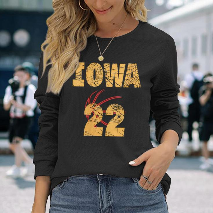 Iowa 22 Golden Yellow Sports Team Jersey Number Long Sleeve T-Shirt Gifts for Her