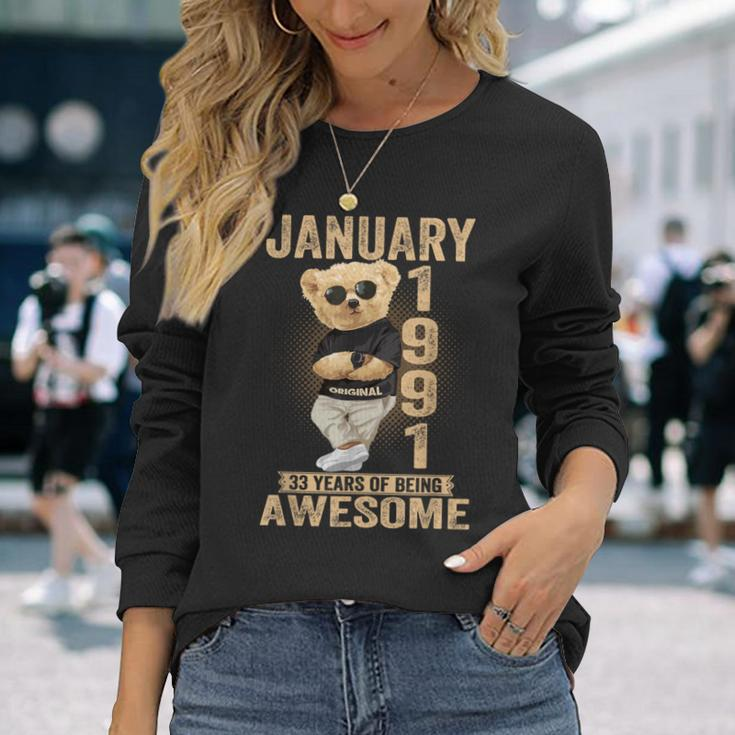 January 1991 33Th Birthday 2024 33 Years Of Being Awesome Long Sleeve T-Shirt Gifts for Her