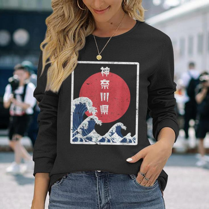 Japanese Retro Style Kanagawa The Great Wave Long Sleeve T-Shirt Gifts for Her