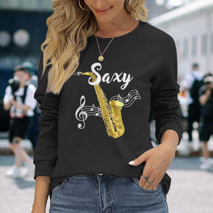 Jazz Music Lover Gold Sax Saxy Saxophone Player Long Sleeve T-Shirt Gifts for Her