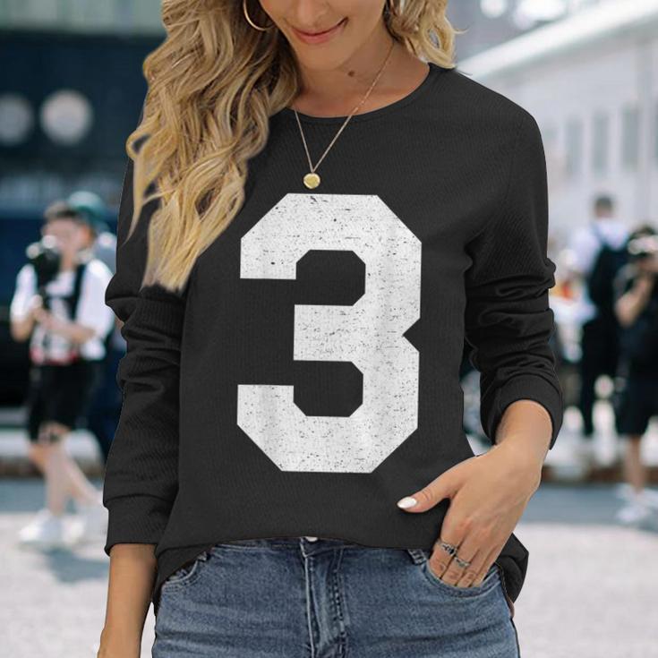 Jersey Number 3 Athletic Style Long Sleeve T-Shirt Gifts for Her