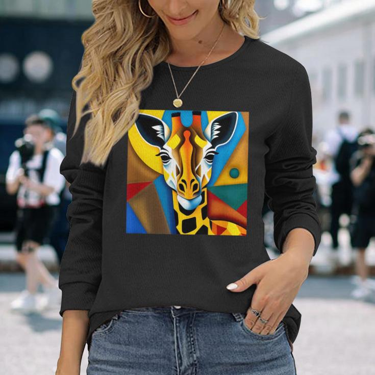 Jirafa Africano Animales Motivo África Colorido Jirafa Amantes Camiseta de manga larga Regalos para ella