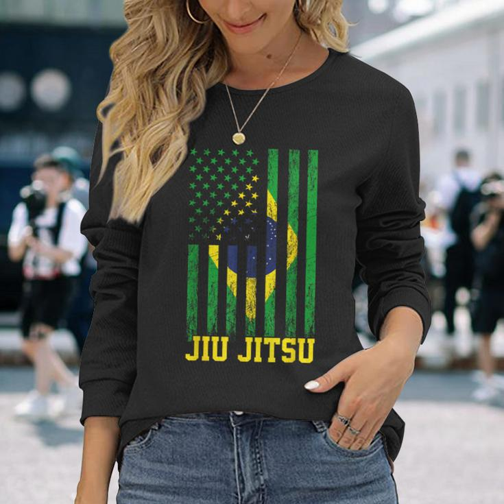 Jiu Jitsu Brazilian Bjj Brazil United States Flag Brazilian Long Sleeve T-Shirt Gifts for Her