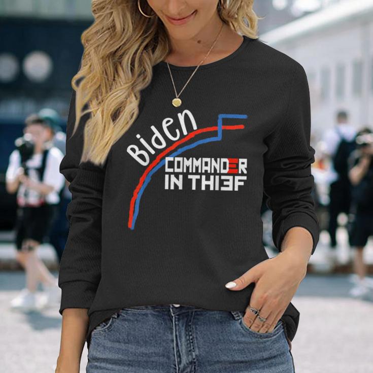 Joe Biden Commander In Thief Benford's Law Trump Political Long Sleeve T-Shirt Gifts for Her