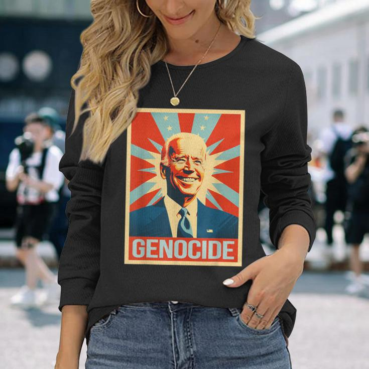 Joe Biden Genocide Anti Biden Conservative Political Long Sleeve T-Shirt Gifts for Her