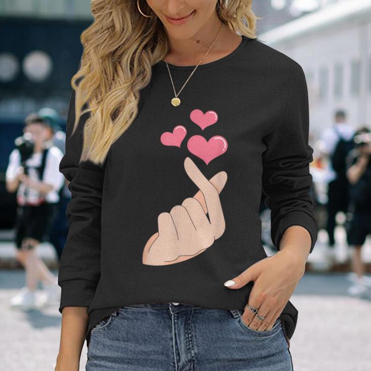 K-Pop Hand Symbol Heart K-Drama Korean Pop Music Fan Long Sleeve T-Shirt Gifts for Her