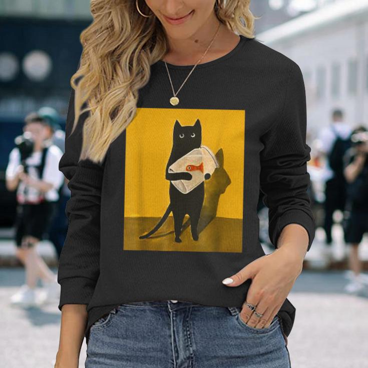 Katze Hält Goldfischglas-Kunstdesign Langarmshirts Geschenke für Sie