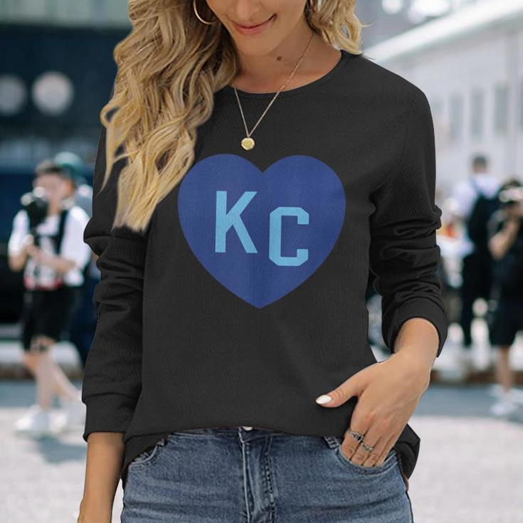 Kc Heart Kc Kansas City Kc Love Kc Powder Blue Kc 2-Letter Long Sleeve T-Shirt Gifts for Her