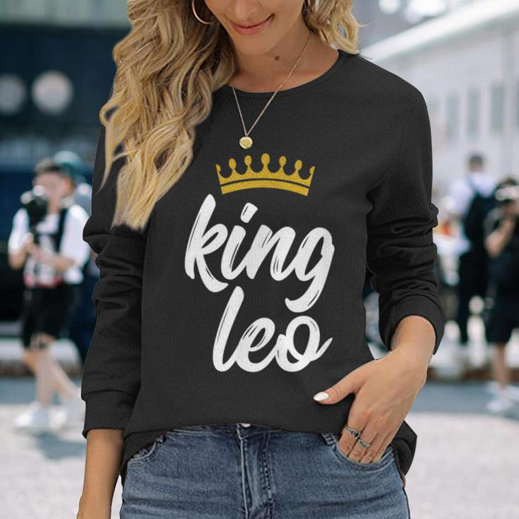 King Leo Crown Zodiac Sign Birthday Long Sleeve T-Shirt Gifts for Her