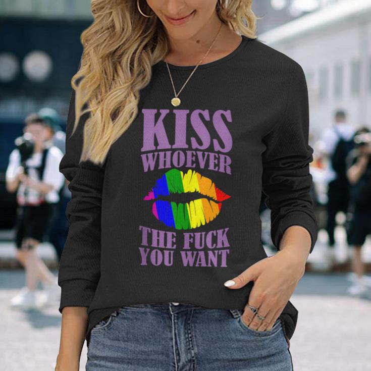 Kiss Whoever The F You Want Lgbt Pride Month Lgbtq Rainbow Long Sleeve T-Shirt Gifts for Her