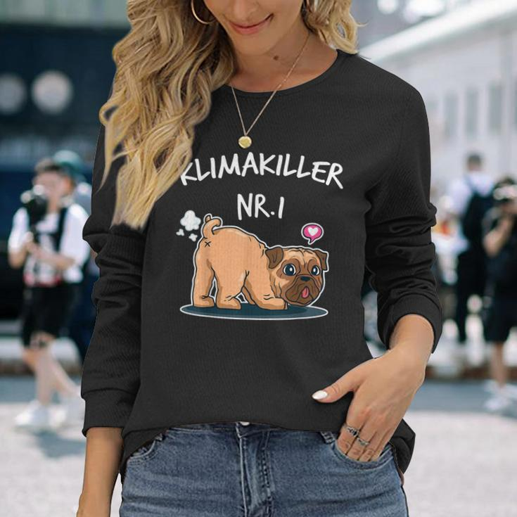Klimakiller No 1 Cute Pug Dog Lover Langarmshirts Geschenke für Sie