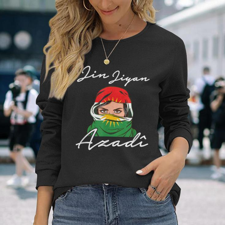 Kurdistan Flag Kurdish Jin Jiyan Azadi Black Langarmshirts Geschenke für Sie