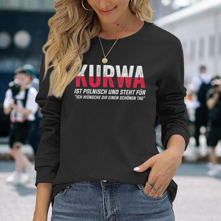Kurwa Schwarzes Langarmshirts, Humorvolles Polnischer Spruch Design Geschenke für Sie
