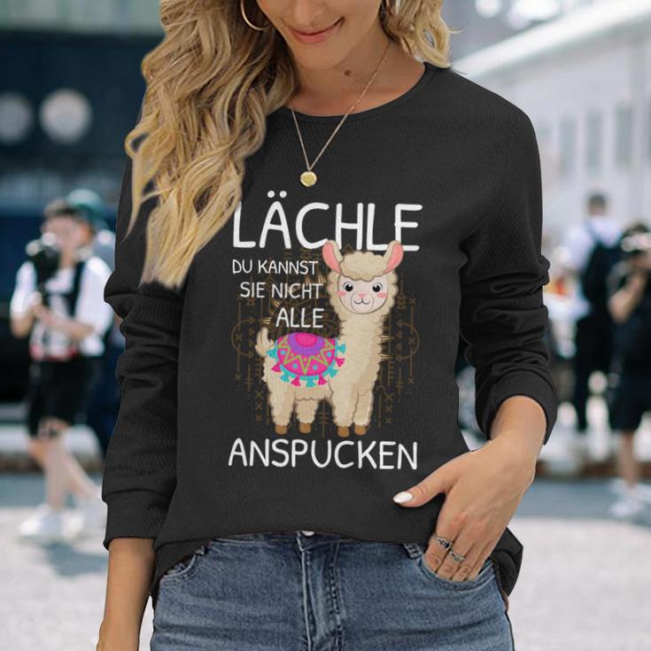 Lama Spruch Alpaka Lächle Du Kannst Sie Nicht Anspucken Lama Langarmshirts Geschenke für Sie