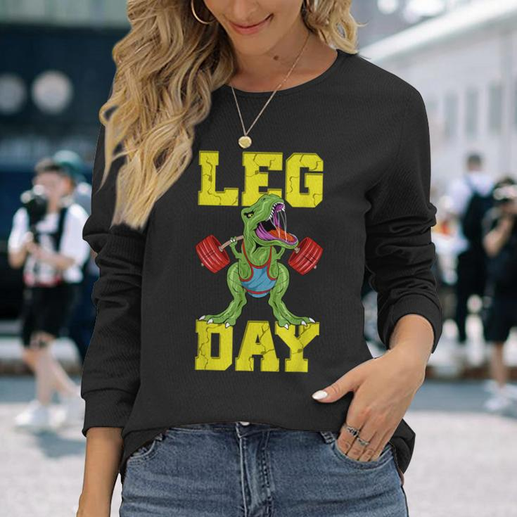 Leg Day Dinosaur Weight Lifter Barbell Training Squat Long Sleeve T-Shirt Gifts for Her