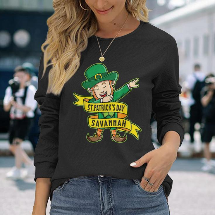 Leprechaun Dabbing Happy Saint Patrick's Day In Savannah Long Sleeve T-Shirt Gifts for Her