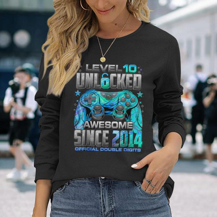 Level 10 Unlocked Awesome Since 2014 10Th Birthday GamingLong Sleeve T-Shirt Gifts for Her